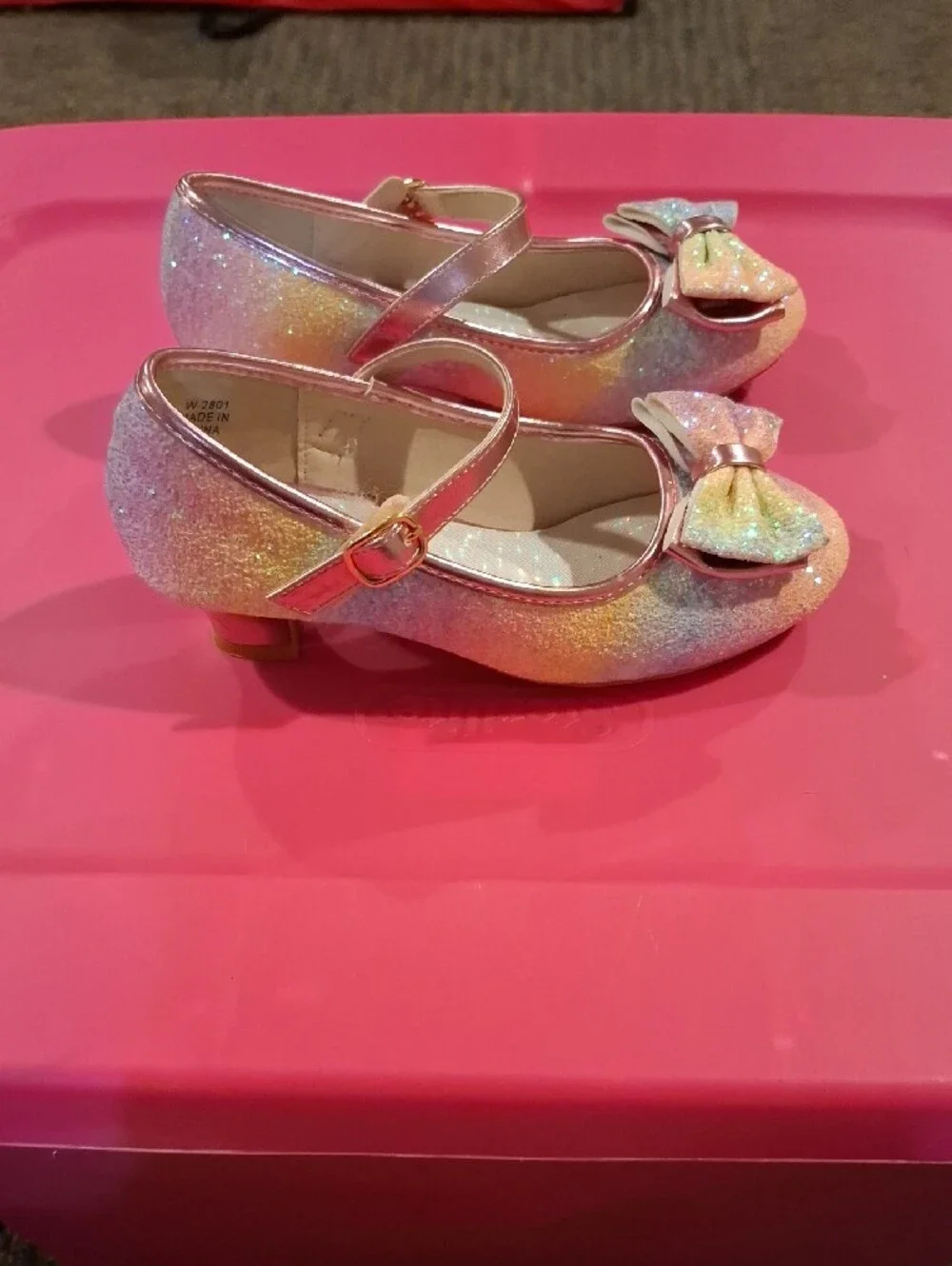Kids Glitter Rainbow Bow Mary Jane Shoes